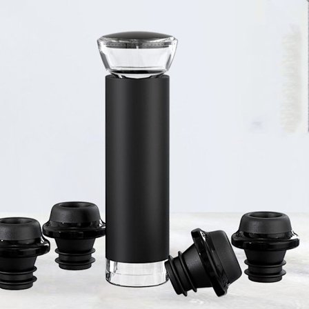 Vakuumpumpe til vinflasker med 4 vakuumpropper til vin | Vakuumforsegling til vinflasker for at holde vinen frisk i op til 7 dage (rustfrit stål og 