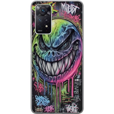 Kompatibelt Mobildeksel til Xiaomi Redmi Note 11 Pro 5G Fargerik graffitiillustrasjon av et ondskapsfullt smilende monsteransikt med dryppende neonfar