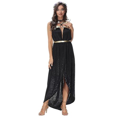 Sexet egyptisk Cleopatra Prinsesse Kostume Damer Romersk Toga Kjole Græsk Gudinde Middelalder Kjole Fancy Outfit Sort Stil 2