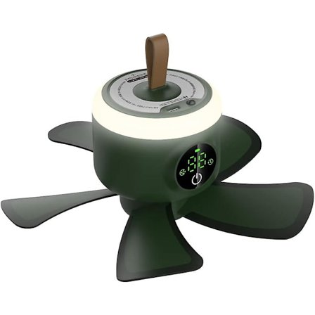 Bærbar Campingventilator med Lanterne - 21 cm Diameter, USB Genopladelig Batteridrevet Teltventilator, Lille Bærbar Loftventilator