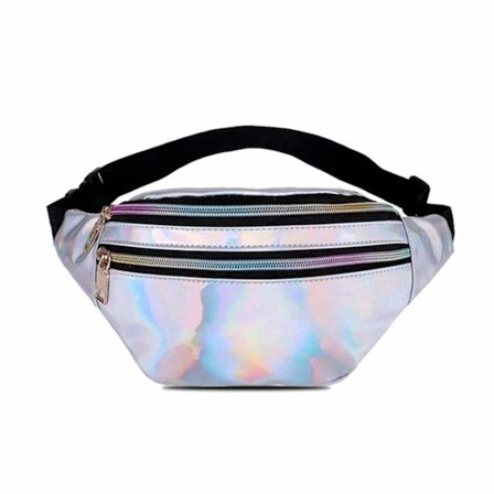 Glossy Metallic Waist Bag Mave Bag Cross Body Bum Bag - Sølv