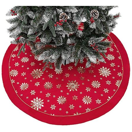 122 cm Stort Juletræstæppe Gyldent Snefnug Indendørs Nordisk Stil Lyse Farver Rustik Luksus Julepude Festlige Behandlinger, Rød