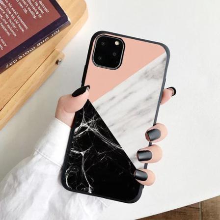 Iphone 12, 12 Pro & 12 Pro Max Skal Rosa Svart Marmor Pink One Size