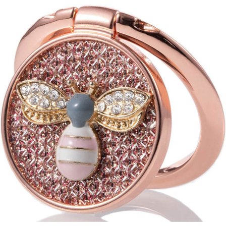 Bihållare för mobiltelefon, Bling Bee Ring Finger Kickstand Stand Hand Grip med knoppögla Mobil Dekor Beauty Phone(Rose Gold)