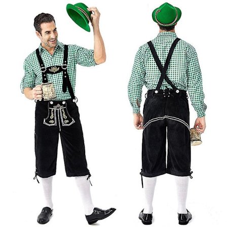 (Skjorte+bukser+hat) Oktoberfest Beer Man lederhosen kostume Halloween Bayersk karnevalsfest Deluxe Cosplay Outfit Set