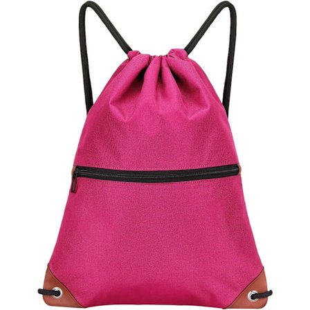 Snøreveske Dame Herre Sportsbag Vanntett Snøresekk Sports Gym Bag Stor Vannavstøtende Sekk med Utvendig Glidelåslomme, Rosa