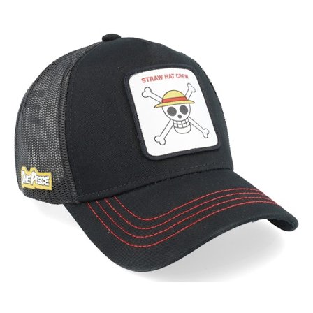 Capslab - Black trucker Czapka Z Daszkiem - One Piece Straw Hat Crew Black Trucker @ Hatstore