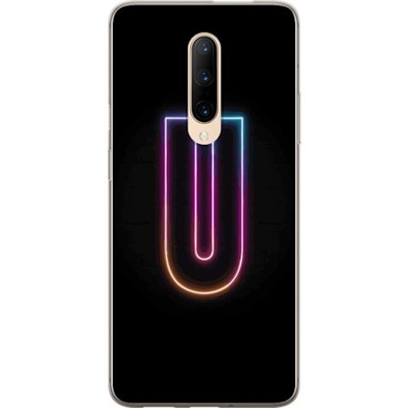 Kompatibel Mobilcover til OnePlus OnePlus 7 Pro Minimalistisk neonbogstav U i farverig lyseffekt mod sort baggrund
