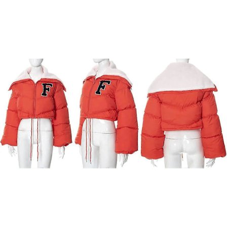 Dame Pufferjakke Cropped Glidelås Varm Vattert Jakke Med Oversized Lange Ermer