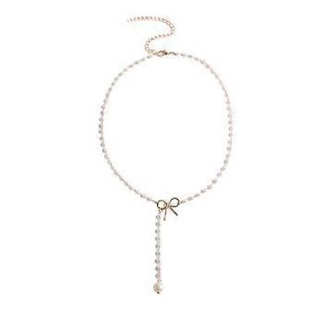 Sött rosett tofsar hänge halsband mode pärlor kedja choker enkelt krage halsband nyckelben kedja fest smycken (guld)