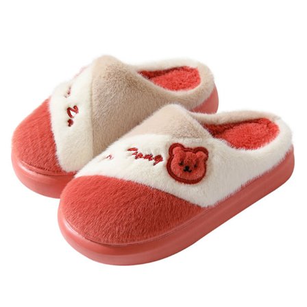 Komfortable plys bamse tøfler til kvinder og mænd - Super varme plys pels hjemmesko med memory skum - Fluffy indendørs sko 24,5 cm