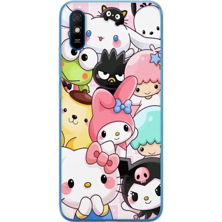 Kompatibelt Mobildeksel til Xiaomi Redmi 9A Tett mønster av søte figurer med store øyne i ulike farger og uttrykk med LABUBU-tekst