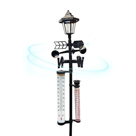 Solcellevejrstation med termometer og vindmåler