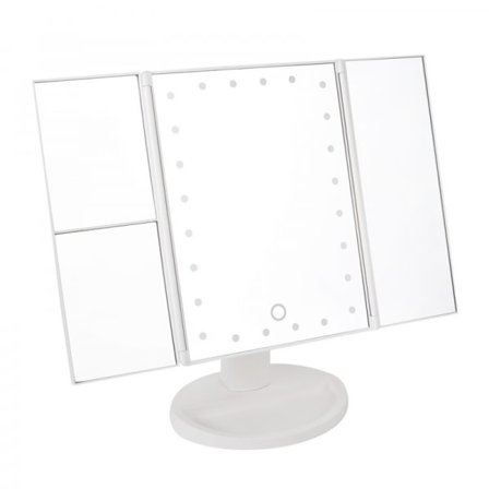 LED Tri-Fold Hollywood Makeup Mirror - Hvit