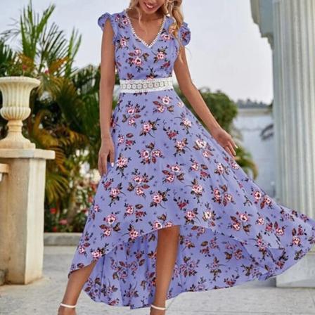 Ärmlös Print För Kvinnor, Lång Klänning Med Blommönster