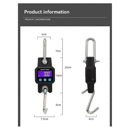 C06 Elektronisk Kranvægt Håndholdt Krogvægt 300kg/50g Bærbar Genopladelig Hængevægt Sort-Perfet