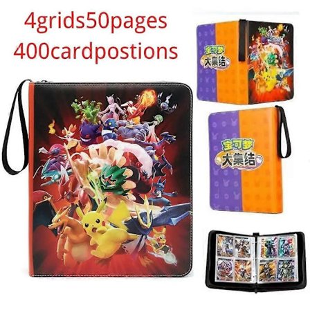 Pokémon-kortpärm med 400 fickor, anime-samlarkort, dragkedja, albummapp