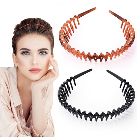 Hiuspanta hampailla naisille ja tytöille, 2 kpl muoviset zikzak-hiuspantoja, aaltoileva kampa-hiuspanta, joustavat hiuslisävarusteet (musta/ruskea)