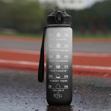 Vattenflaska Sport Drickkopp Plast Vattenkopp 1000ML - hög kvalitet Vit&Svart