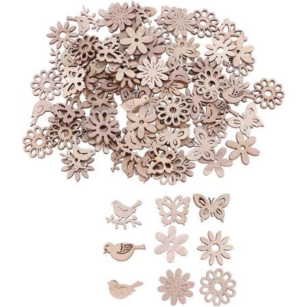 100 stk. Træfigurer Udskæringer Blomst Fugle Sommerfugl Håndværk Træskive