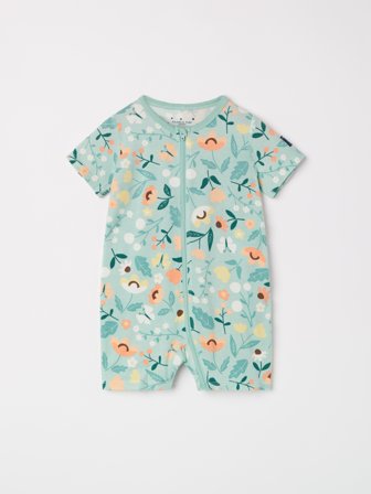 Polarn O. Pyret - Short-sleeved sleepsuit with floral print - 86|92 - Childrenswear - turquoise