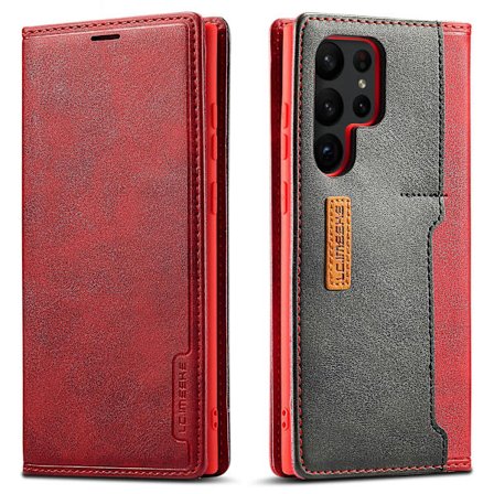 Lc.imeeke Lc-001-serien för Samsung Galaxy S23 Ultra Color Splicing Pu-läderkorthållare Phone case Stativ Magnetisk Absorption Folio Cover