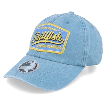 Skillfish - Blå unconstructed Keps - Premium Fishing Vintage Washed Denim Light Blue Dad Cap @ Hatstore