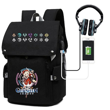 Genshin Impact Print USB ryggsäck Casual skolväska