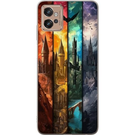 Kompatibel Mobilcover til Motorola Motorola Moto G32 Fire magiske slotte i forskellige elementfarver, episk fantasykunst med ild vand luft og mørke i