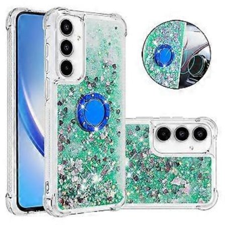 Til Samsung Galaxy A35 5G TPU Cover med Støttefod Flydesand Stødsikkert Cover (Grøn/Hjerter)