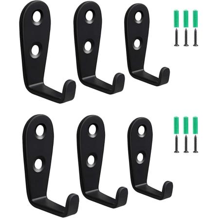 L-muotoinen seinäkoukku, raskas, takkiripustin, 6 kpl, musta