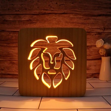 Kreativ LED-nattlampa i trä, 3D-trä ihålig snidning varm