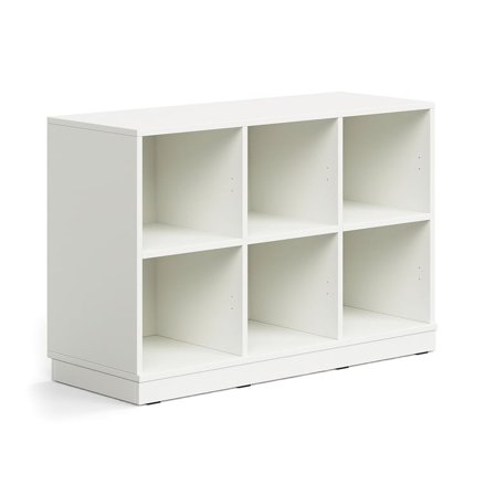 Regał szkolny CASPER, 6 przegród, podstawa, biały