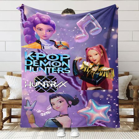 Huntrix K-Pop Printet Tæppe | Flannel Plaid til Sofa & Seng (Anime Tema)]SNT051]70+100cm SNT051