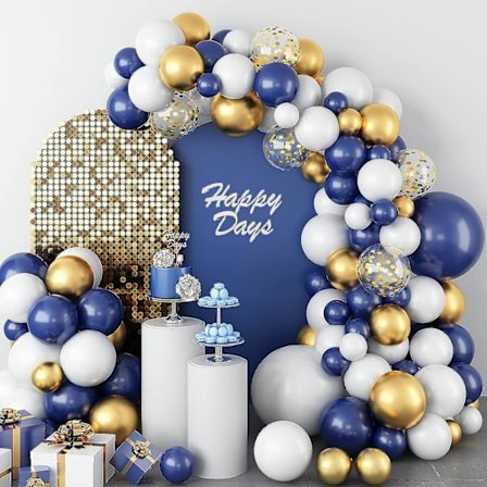 Marineblå Gull Ballong Garland Bue Sett, Blå Gull Og Hvite Ballonger, 102 stk Med Konfetti Gull Festdekorasjonsballonger, Matt Latex Mate LGL