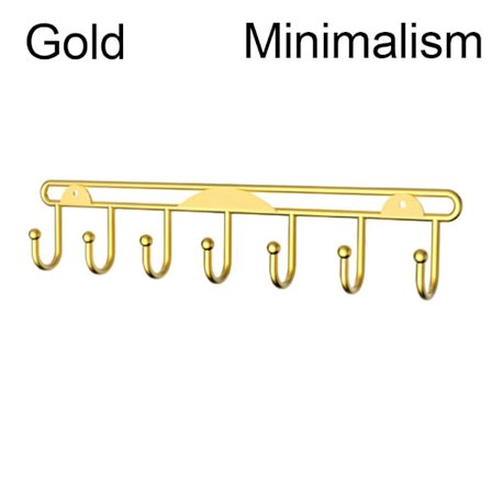 Seinään kiinnitettävä teline 7-koukkuinen organizer GOLD MINIMALISM MINIMALISM