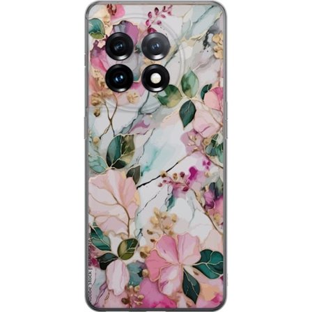 Kompatibel Mobilcover til OnePlus 11R Abstrakt marmormønster med blomster, blade og gyldne detaljer i bløde pastelfarver