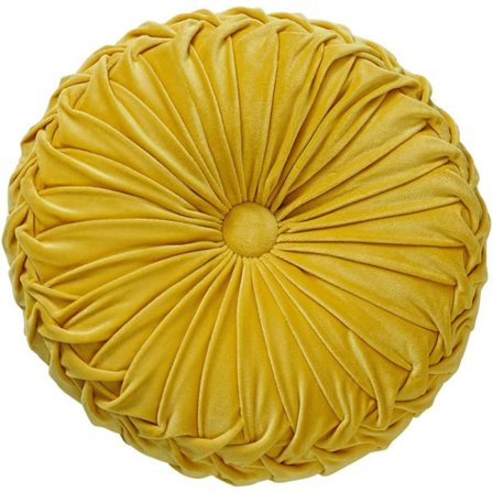 13,7 tommer rund sofapude i ren farve fløjl boligindretning, plisseret rund pude, græskarpude egnet til hjem seng bil dekoration (gul)