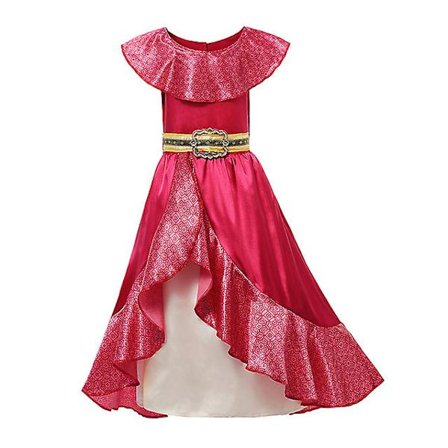 Elena Of Avalor Princess Costume Girl Anime Role Play Clothes Halloween Carnival Cosplay Outfit Kid Red Ruffle Long Dress -a
