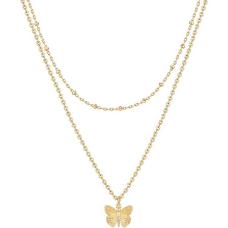 14K gullbelagt lagdelingshalskjede | Stilig minimalistisk design anhengshalskjede | Sommerfugl, hjerte, lås, ondt øye, mynt, lyn, sirkel, Yellow Gold 
