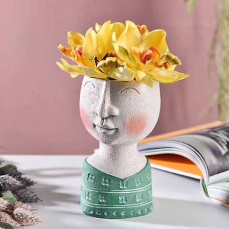 *Skulptur Blomsterpotte Kunst Portrett Harpiks Vase Kreativ Ansikt Planter Kunstdekor for Hage Hjem Utendørs*