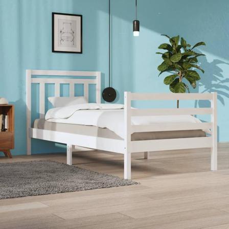 Vidaxl Sängram Vit Massivt Trä 90x200 Cm Vit