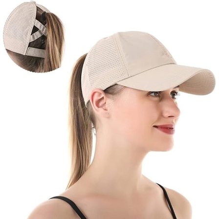 Solhat til kvinder, baseballkasket med hestehale til kvinder, hurtigtørrende sommerhat, åndbart mesh, krydshat, solhat til udendørs sport, khaki