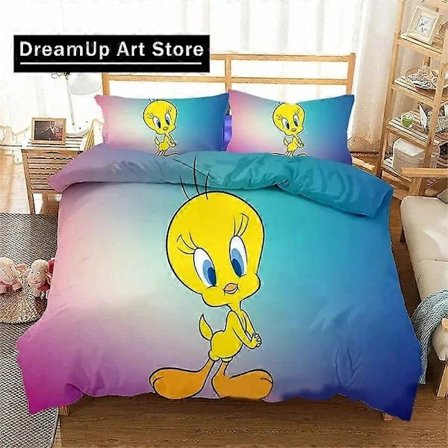v35 Sängkläder Tecknad T-Tweetys Fågel Sängkläder Set Pojkar Flickor Twin Queen King Size Påslakan Örngott Säng Pojkar Vuxen Sovrum 3-Delars 