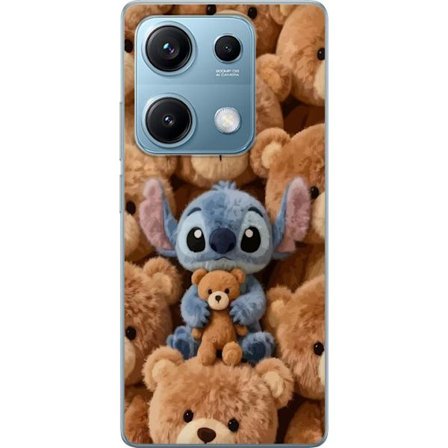 Kompatibel Mobilcover til Xiaomi Redmi Note 14S Stitch omgivet af brune teddybjørne med en lille teddybjørn i armene i en sød og hyggelig kawaii-desig
