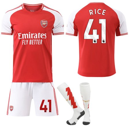 25-26 Arsenal F.C. Hjemme NO.41 RICE Sæt Børn Voksen Fodboldudstyr med Sokker