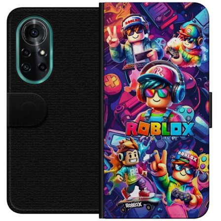 Yhteensopiva Lompakkokotelo Huawei Huawei nova 8 Pro Värikäs Roblox-peliryhmä kuulokkeilla, ohjaimilla ja neonväreillä, täydellinen lapsille ja