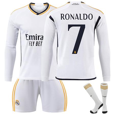 Real Madrid Hemmafotbollströja Långärmad Set Barn Fotbollsutrustning 23-24 No.7 Ronaldo 2XL