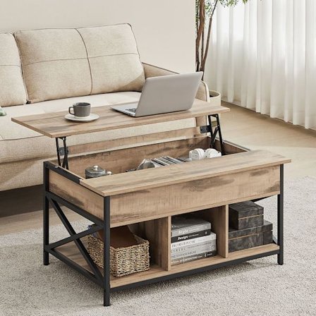 Soffbord med lyftbar bordsskiva och förvaring – Brun/Svart