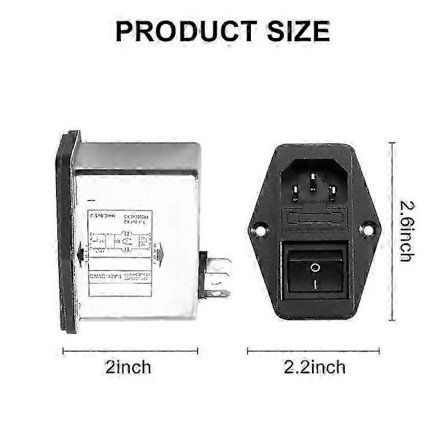 Loddeøreklemmer IEC 320 C14 Filter + Båtbryter + Sikringsholder